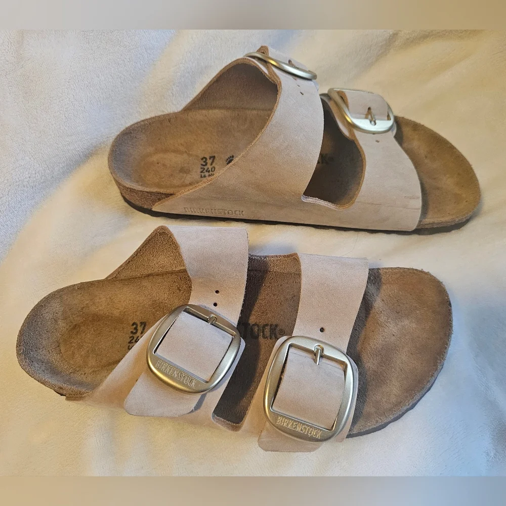 Birkenstock Big Buckle Leather Sandcastle Sand Color Sz 37  Unisex - Picture 5 of 10